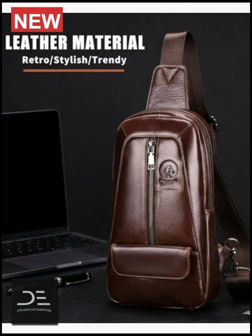 Vintage Oil-Waxed Leather Sling Bag Crossbody Shoulder Backpack for Men